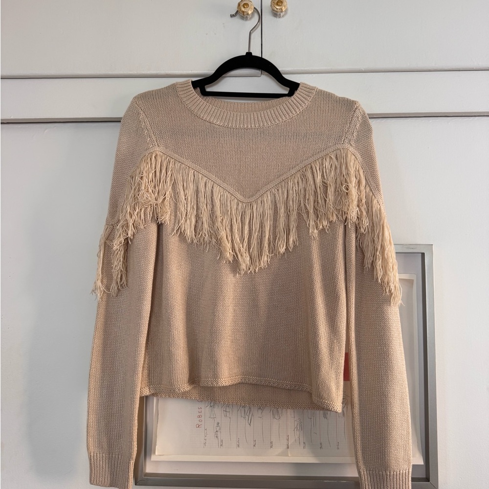 REVOLVE | Fringe Detail Cream Sweater